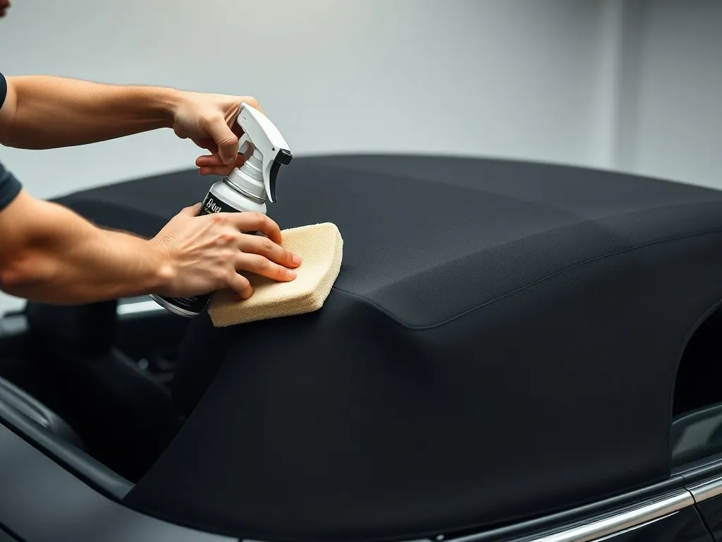 Professional detailer applying a protective spray to a black