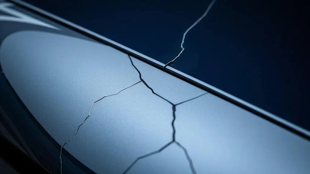Detailed photo of a cracked vinyl surface on a car, showing